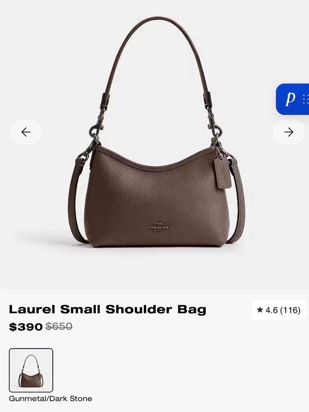 Coach Laurel Small Shoulder Bag - Dark Stone